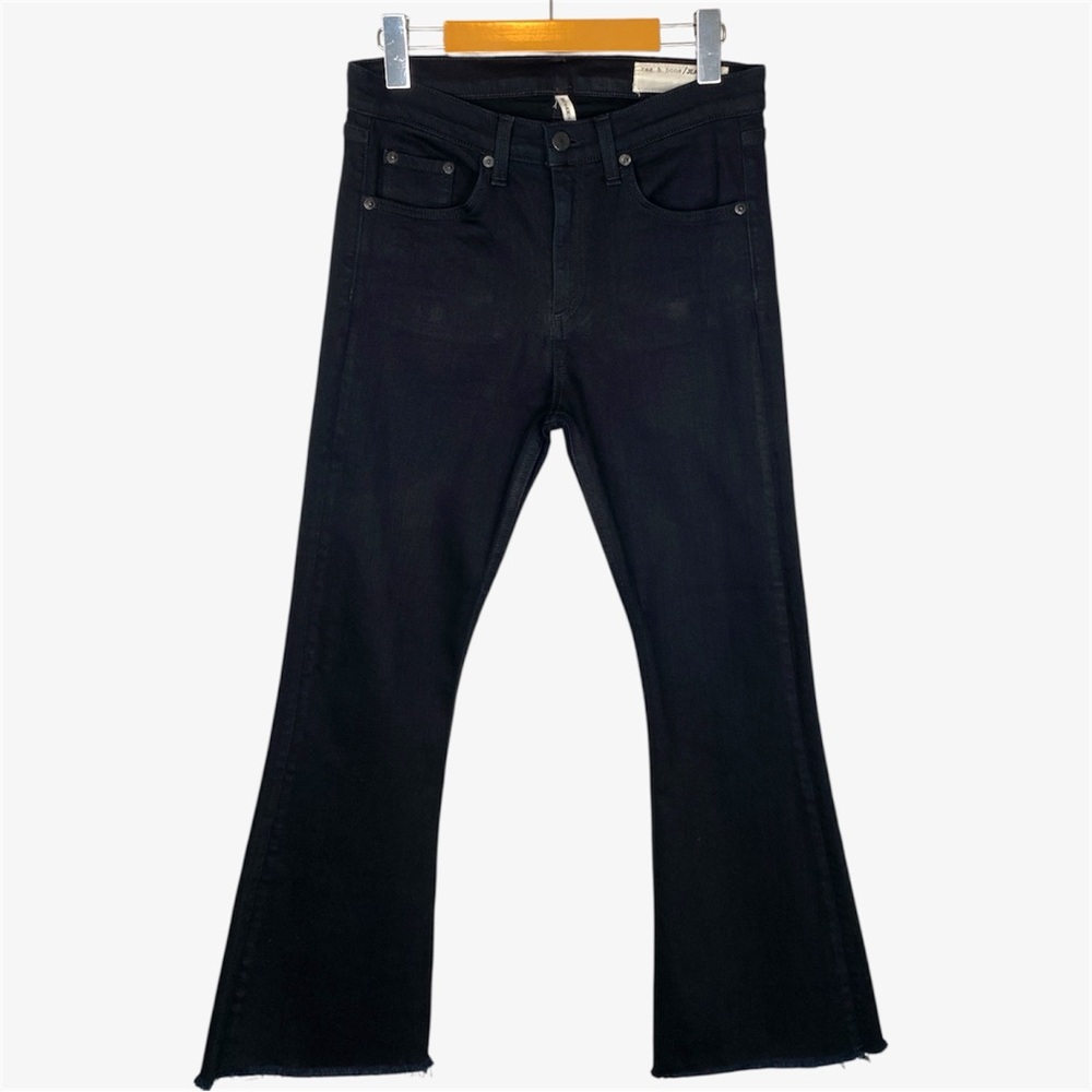 RAG & BONE 10" Crop High Rise Flare Raw Hem Jeans - Black - Size  27
